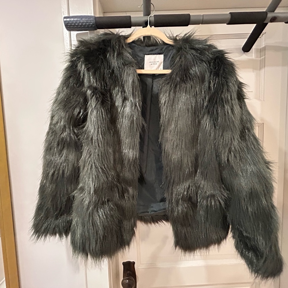 Faux Fur Jacket in Dark Green by Jacqueline de Young